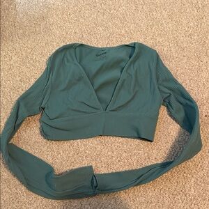 Garage Teal Long Sleeve Crop Top